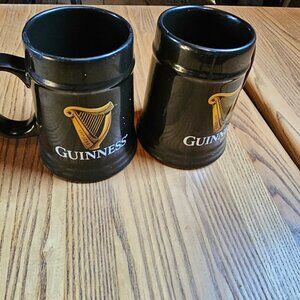 Lot of 2 Vintage Guinness Black Coffee Mug Ceramic with Official Harp Logo